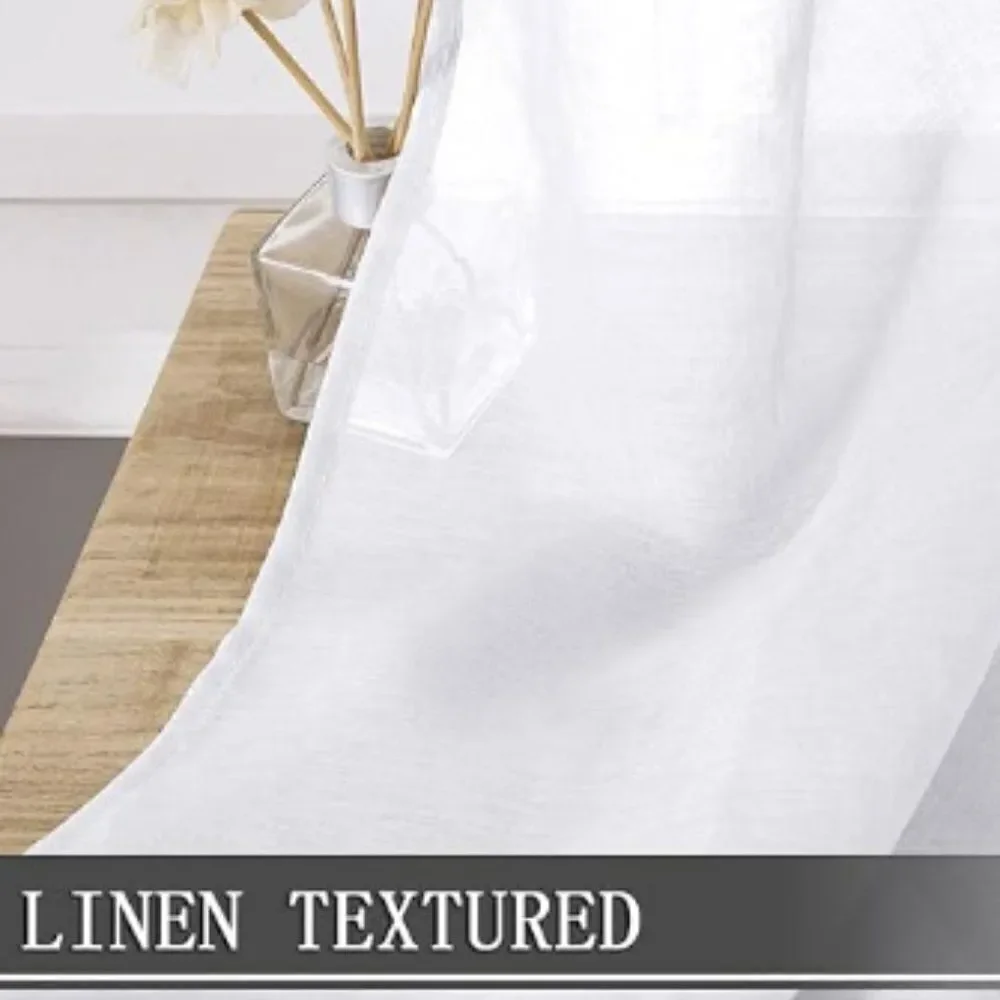 NWT, Sheer Curtain Linen Textured Living Room Curtains, White, Set of 2, 54 x 72